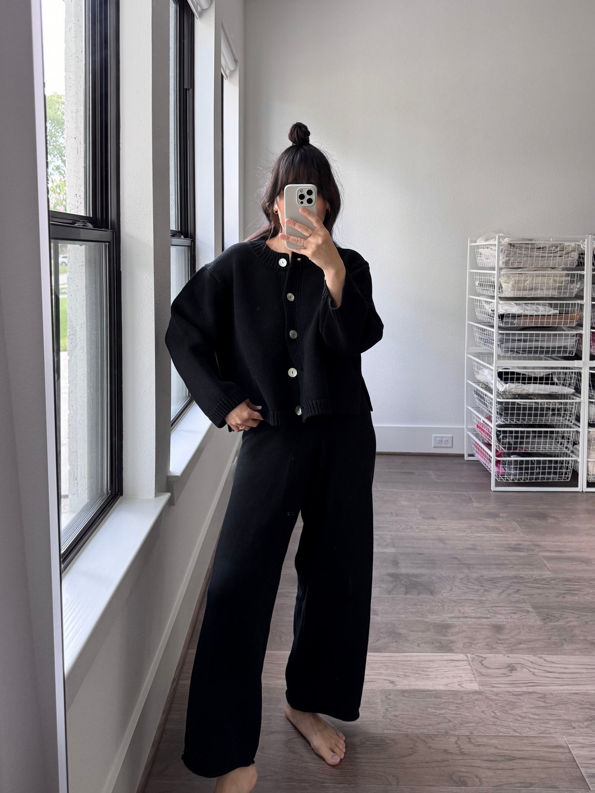 SHISHIKUI コットンニット ブラック ポコポコ サムホール Nikki Chasin - Shiloh Cotton Cardigan, Black | Sunchild®