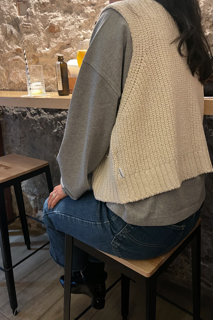 Granny Cotton Sweater Vest, Naturel