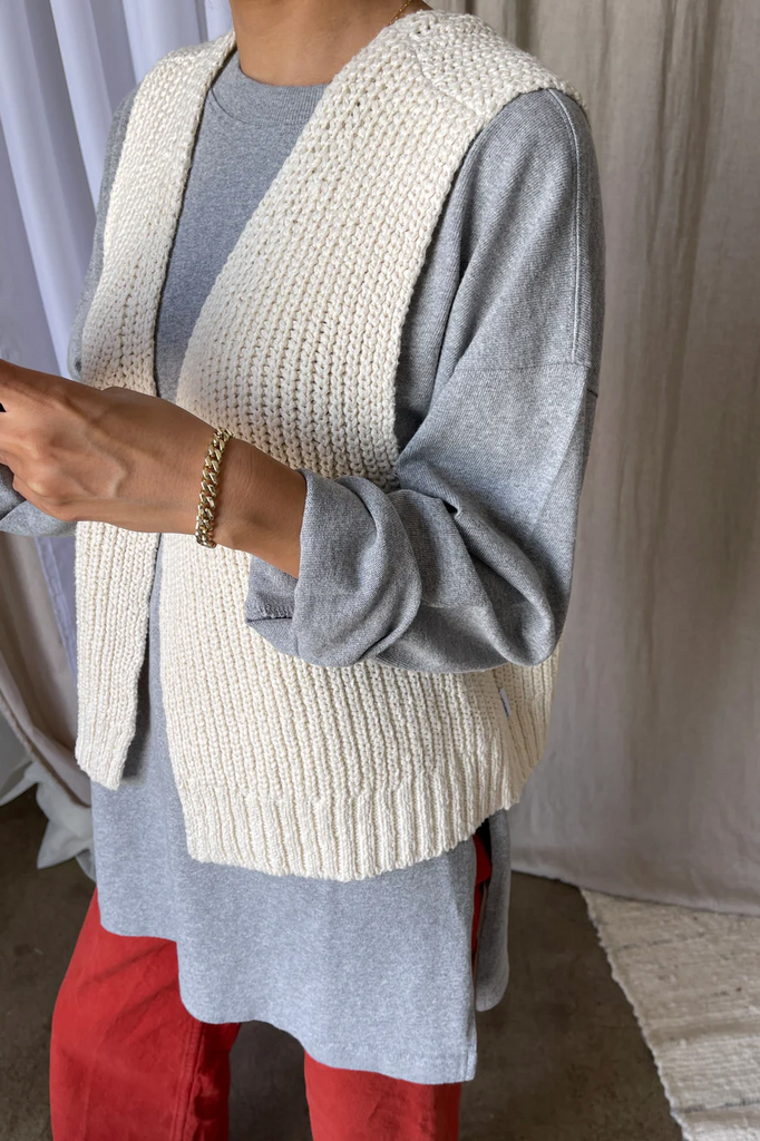 Granny Cotton Sweater Vest, Naturel