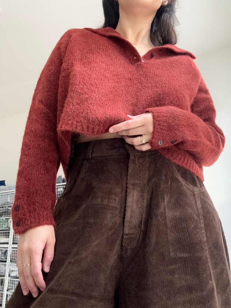 Baby Alpaca Polo Sweater, Terracotta