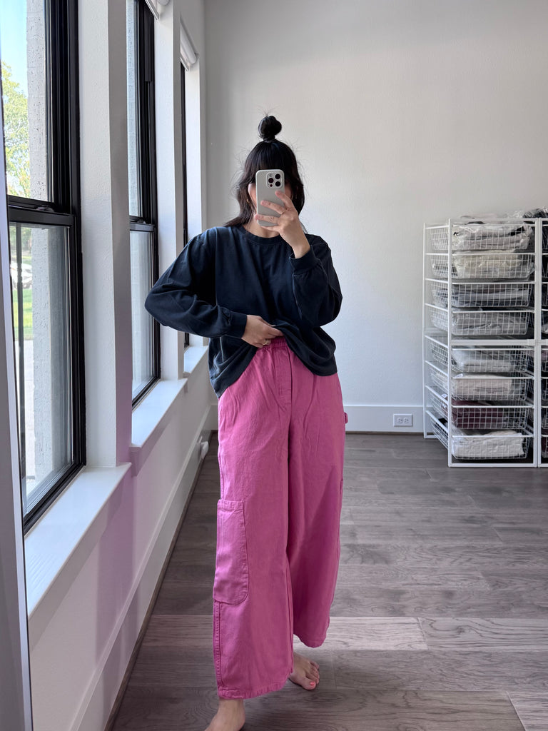 Cropped Long Sleeve Tee, Navy