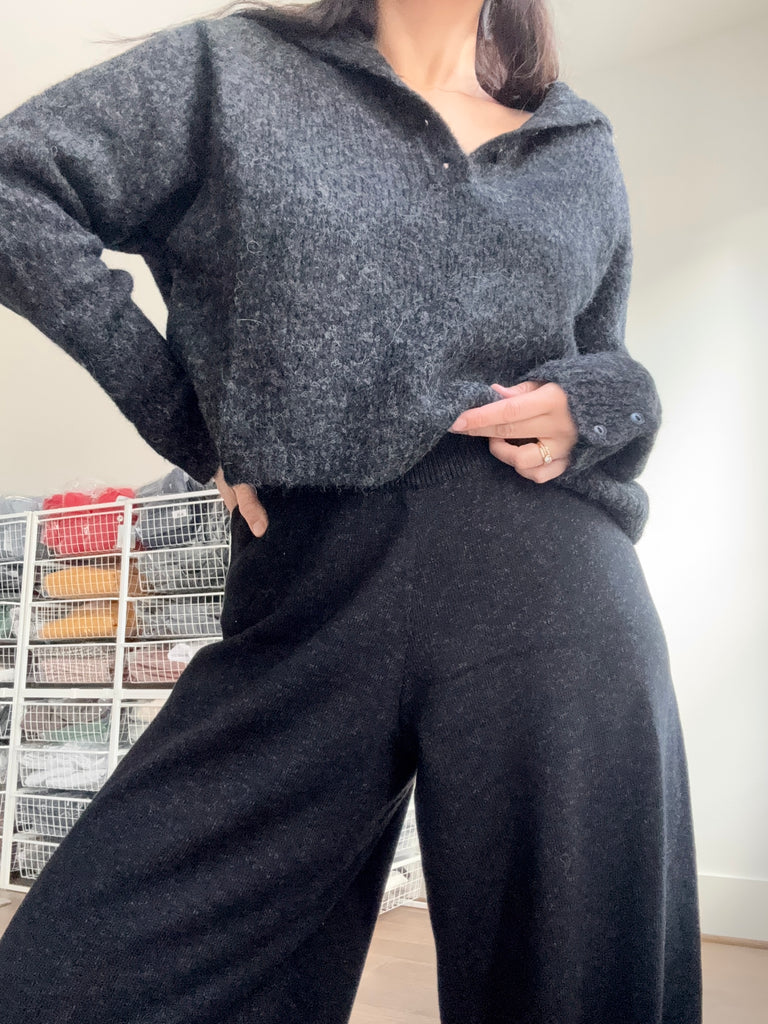 Baby Alpaca Polo Sweater, Anthracite