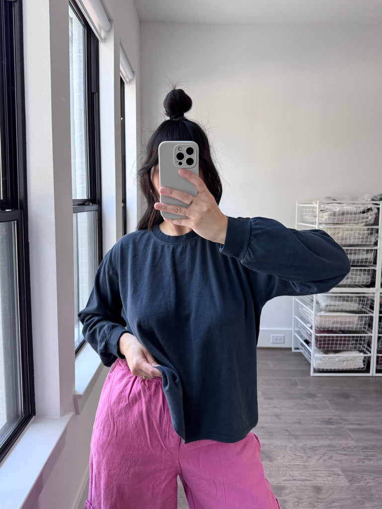 Cropped Long Sleeve Tee, Navy