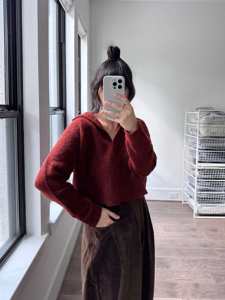 Baby Alpaca Polo Sweater, Terracotta
