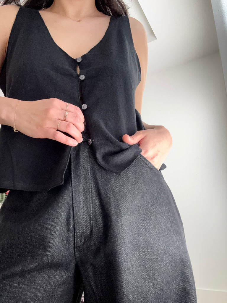Denim Straight Pants, Black