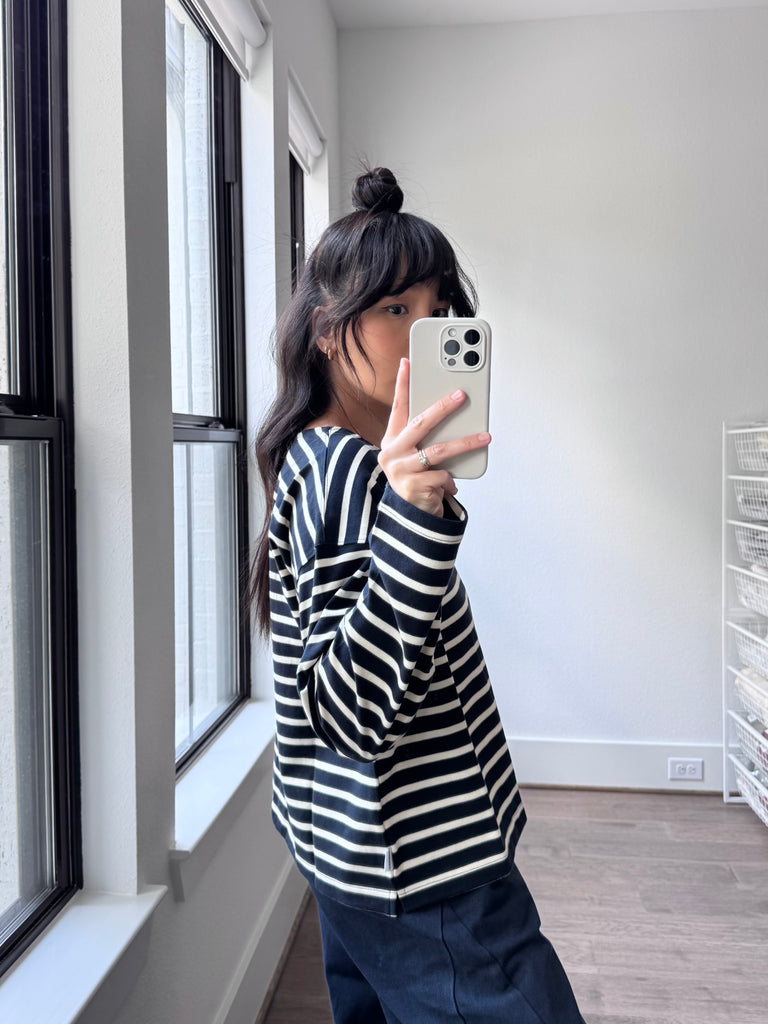 Sailor Top, White Stripe on Navy