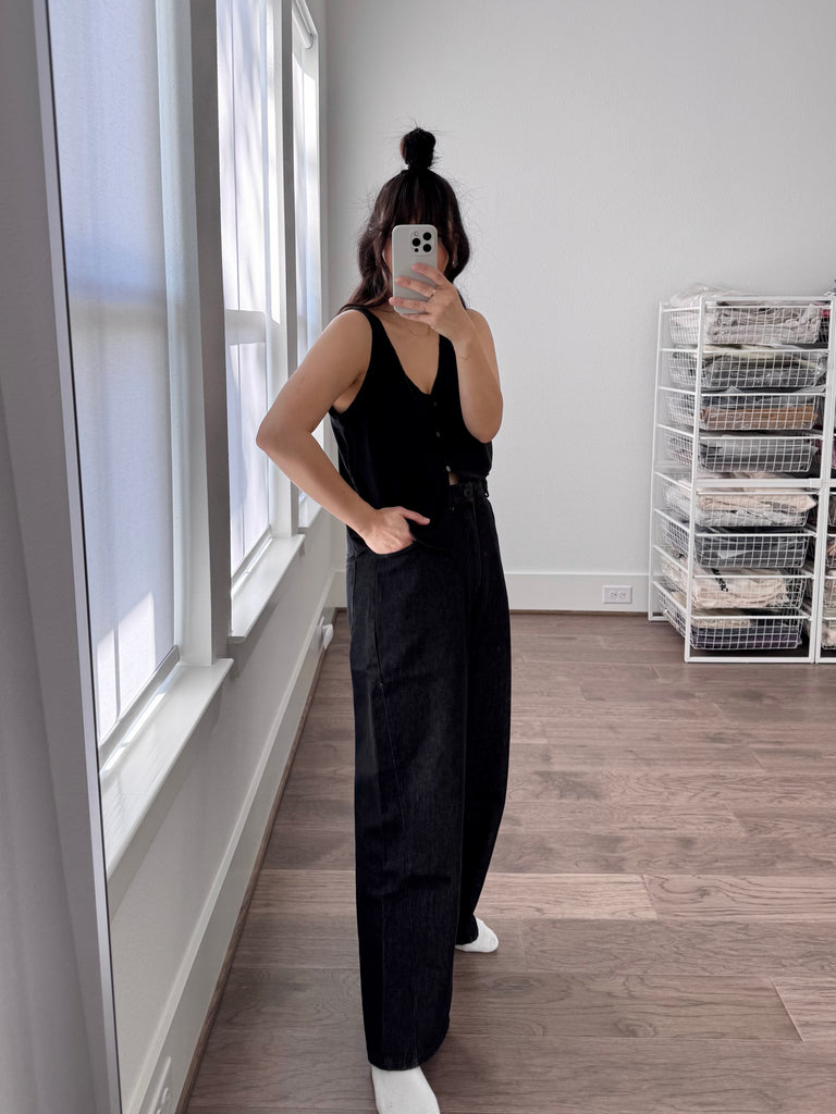Denim Straight Pants, Black