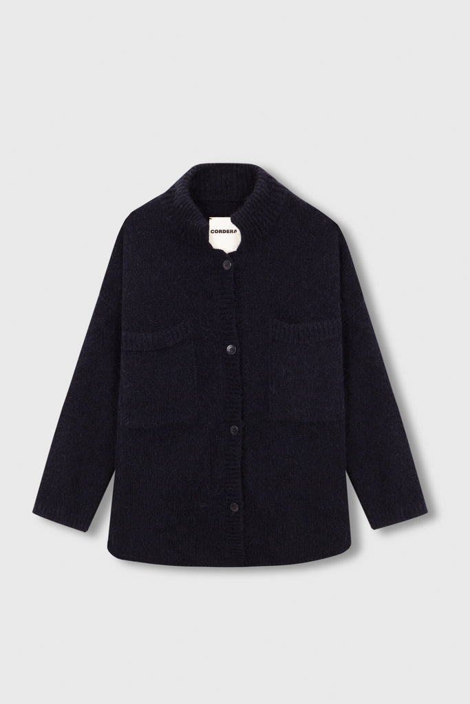 Baby Alpaca Polo Jacket, Navy