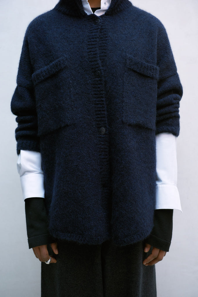 Baby Alpaca Polo Jacket, Navy