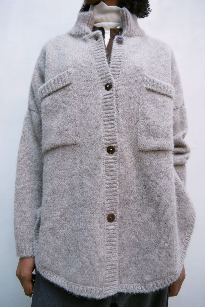 Baby Alpaca Polo Jacket, Taupe