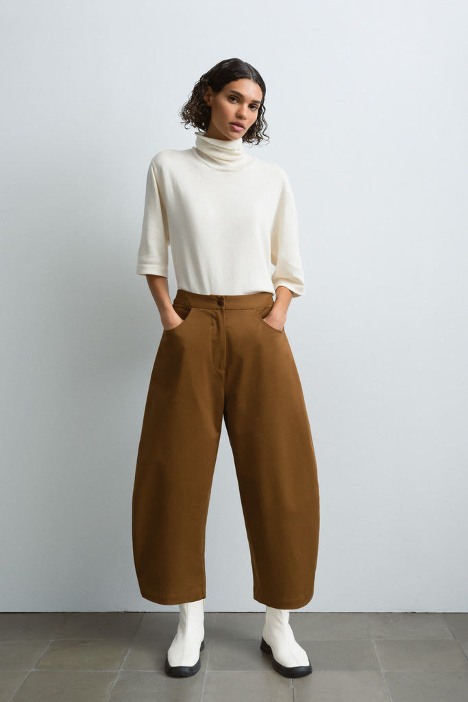 Soft Cotton Curved Pants, Toffee