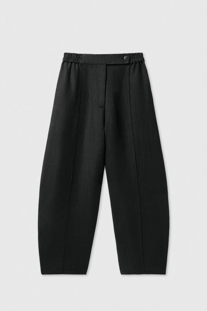 Linen Curved Pants, Black