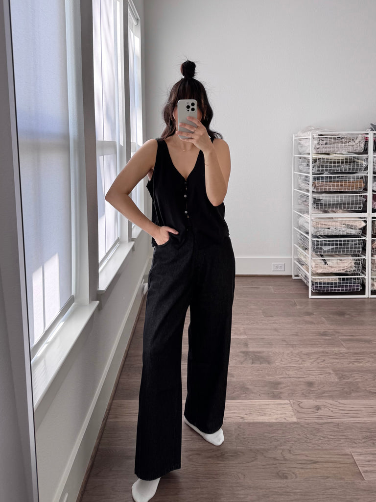 Denim Straight Pants, Black