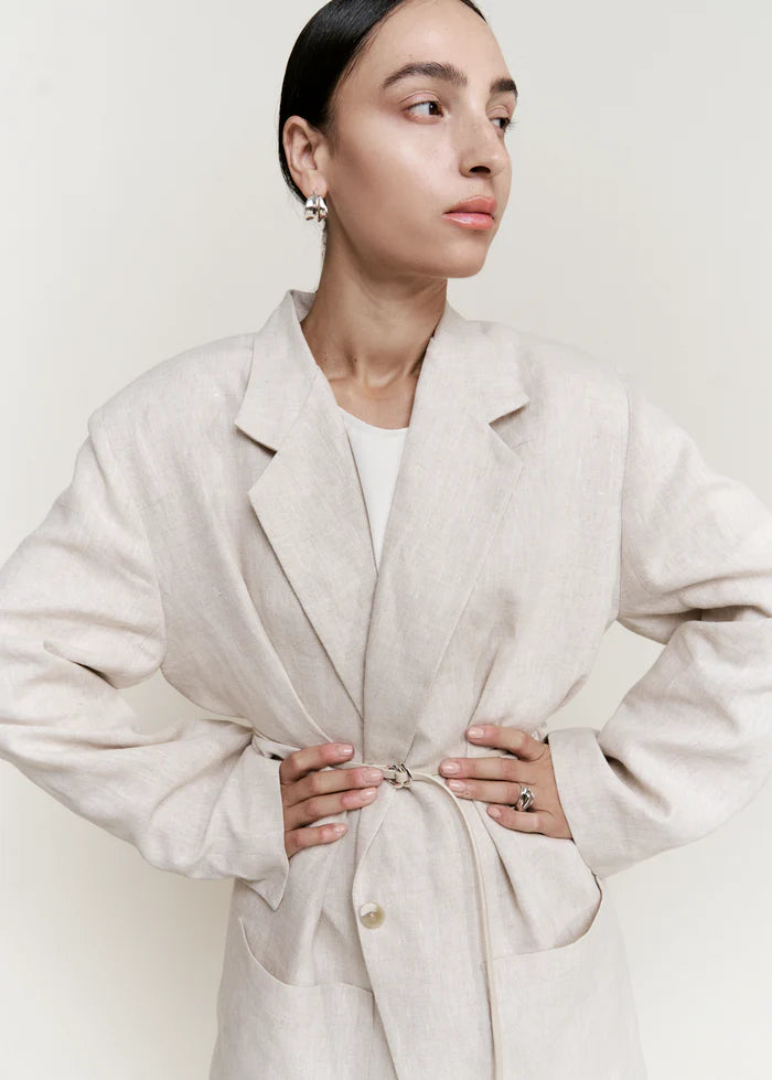 Boxy Blazer, Oatmeal Melange Linen