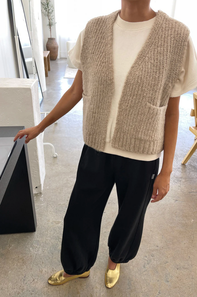 French Terry Balloon Pants, Black