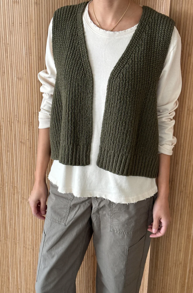 Granny Cotton Sweater Vest, Olive