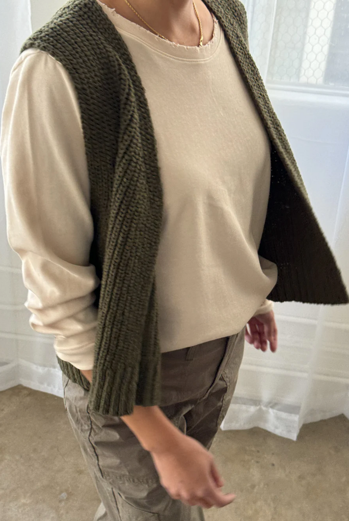 Granny Cotton Sweater Vest, Olive