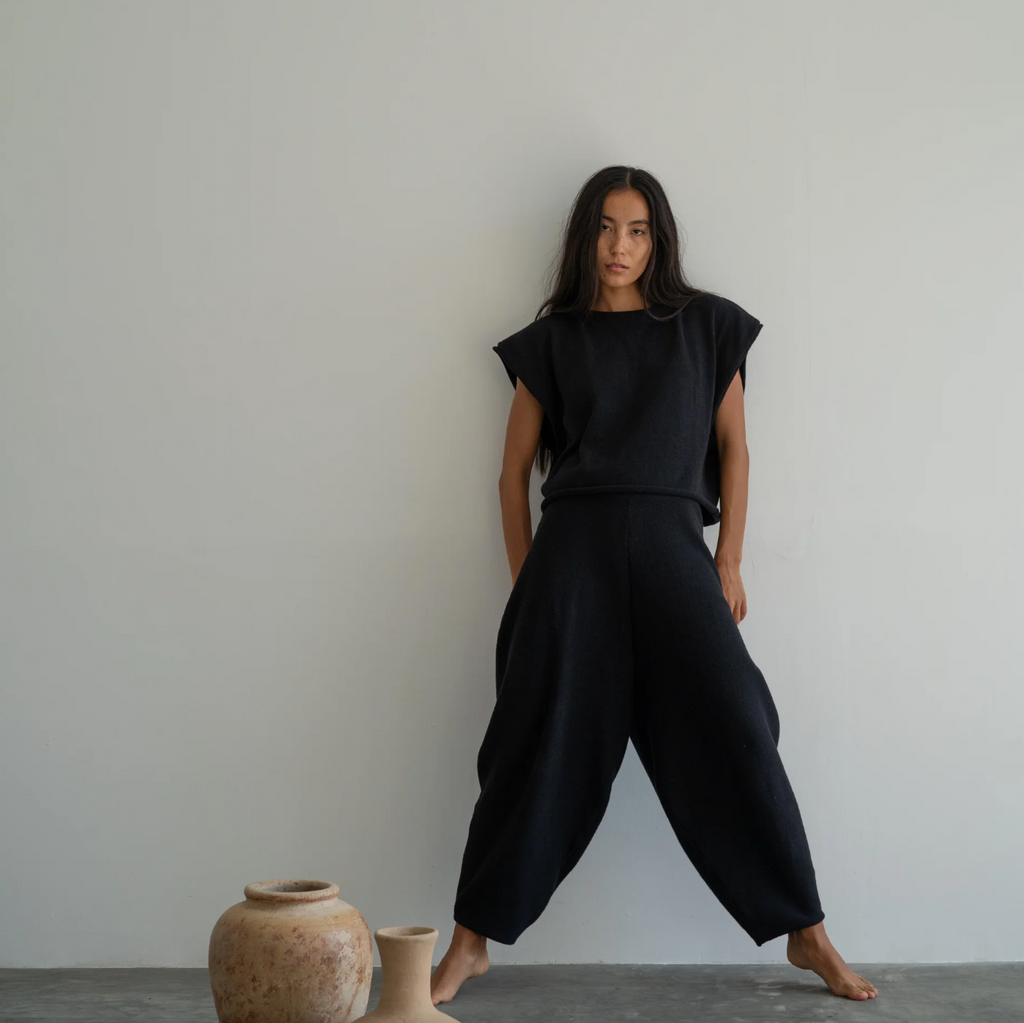 Elke Knit Volume Pant, Black