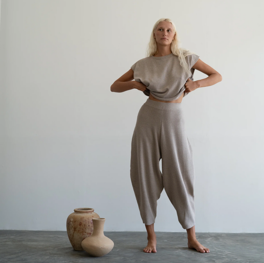 Elke Knit Volume Pant, Fawn