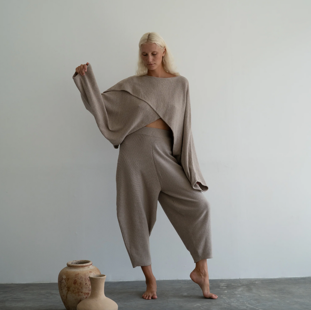 Elke Knit Volume Pant, Fawn