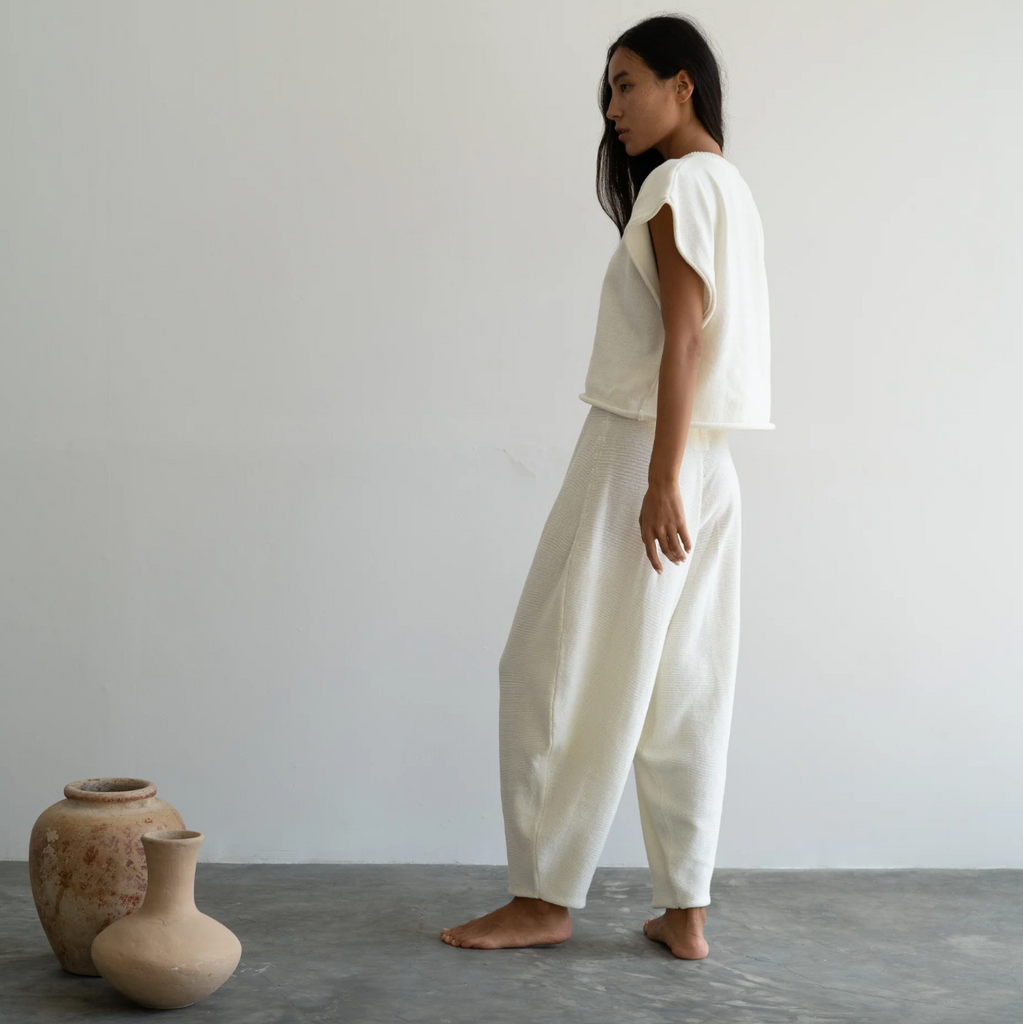 Elke Knit Volume Pant, Cream