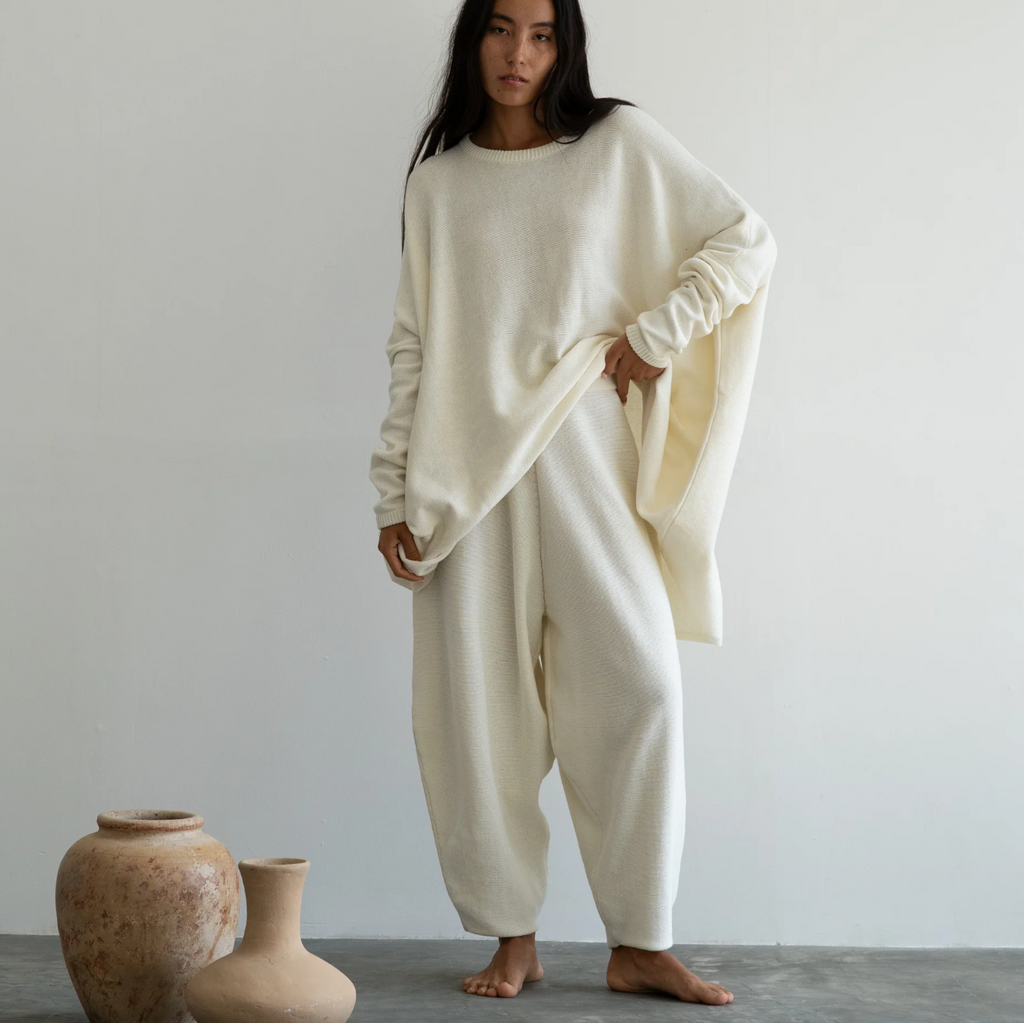 Elke Knit Volume Pant, Cream