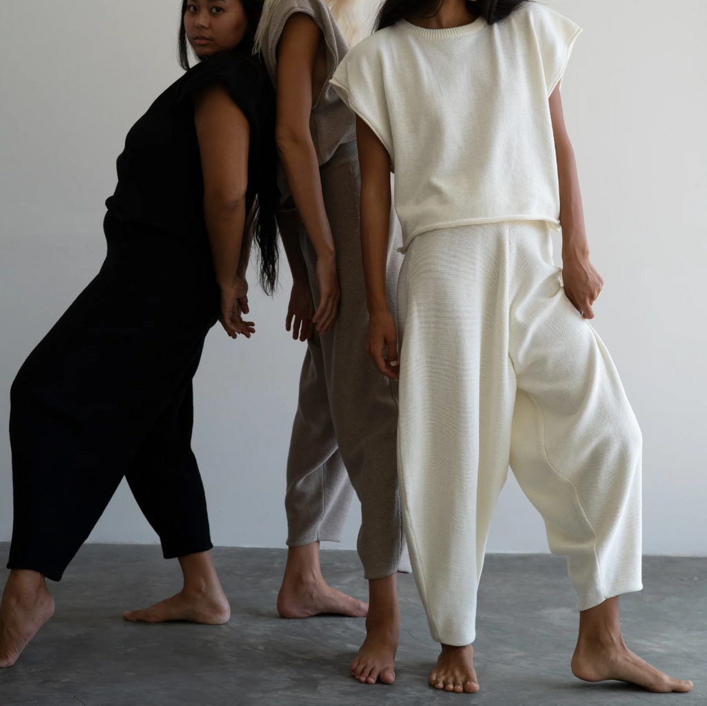 Elke Knit Volume Pant, Cream