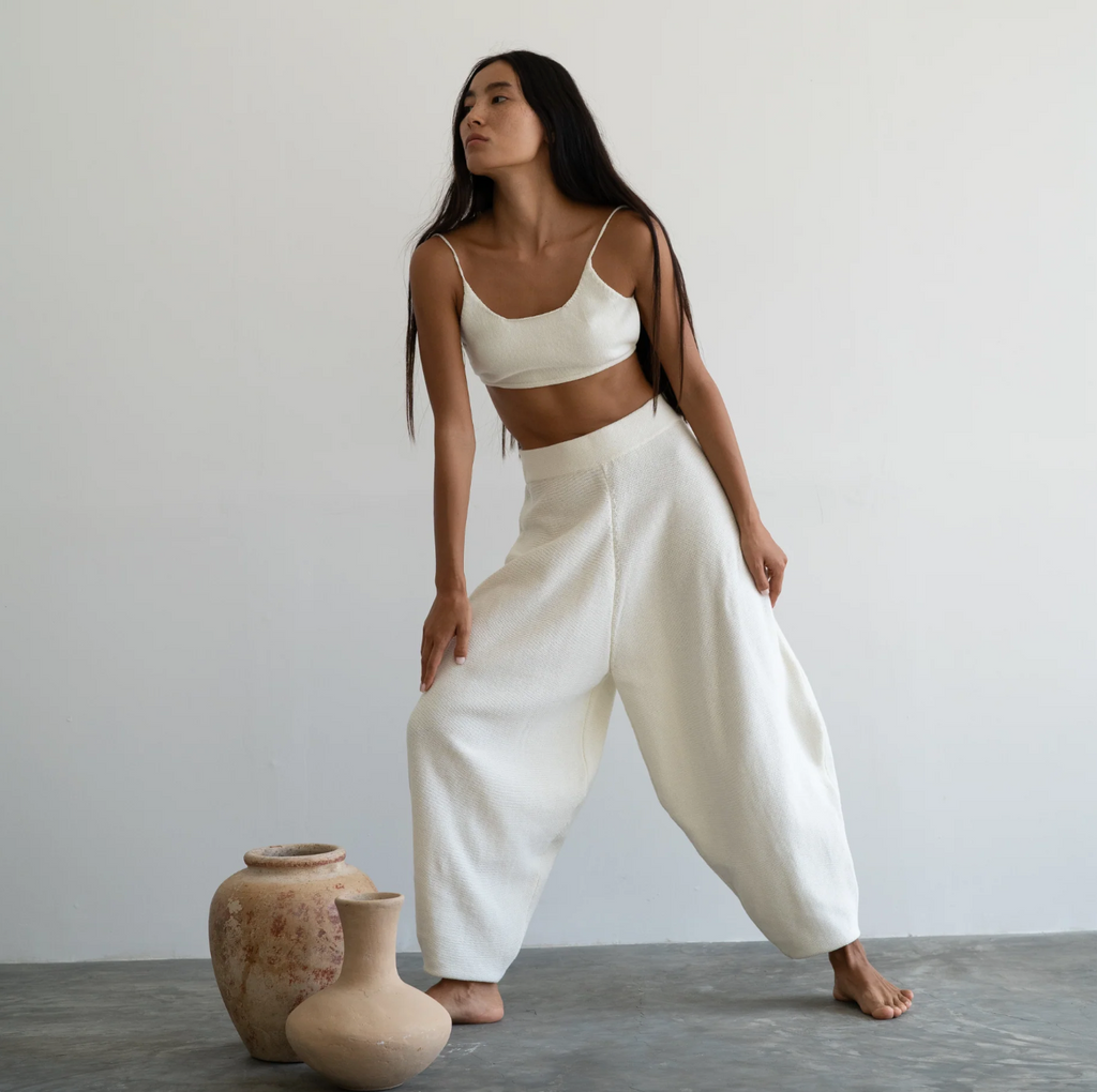 Elke Knit Volume Pant, Cream