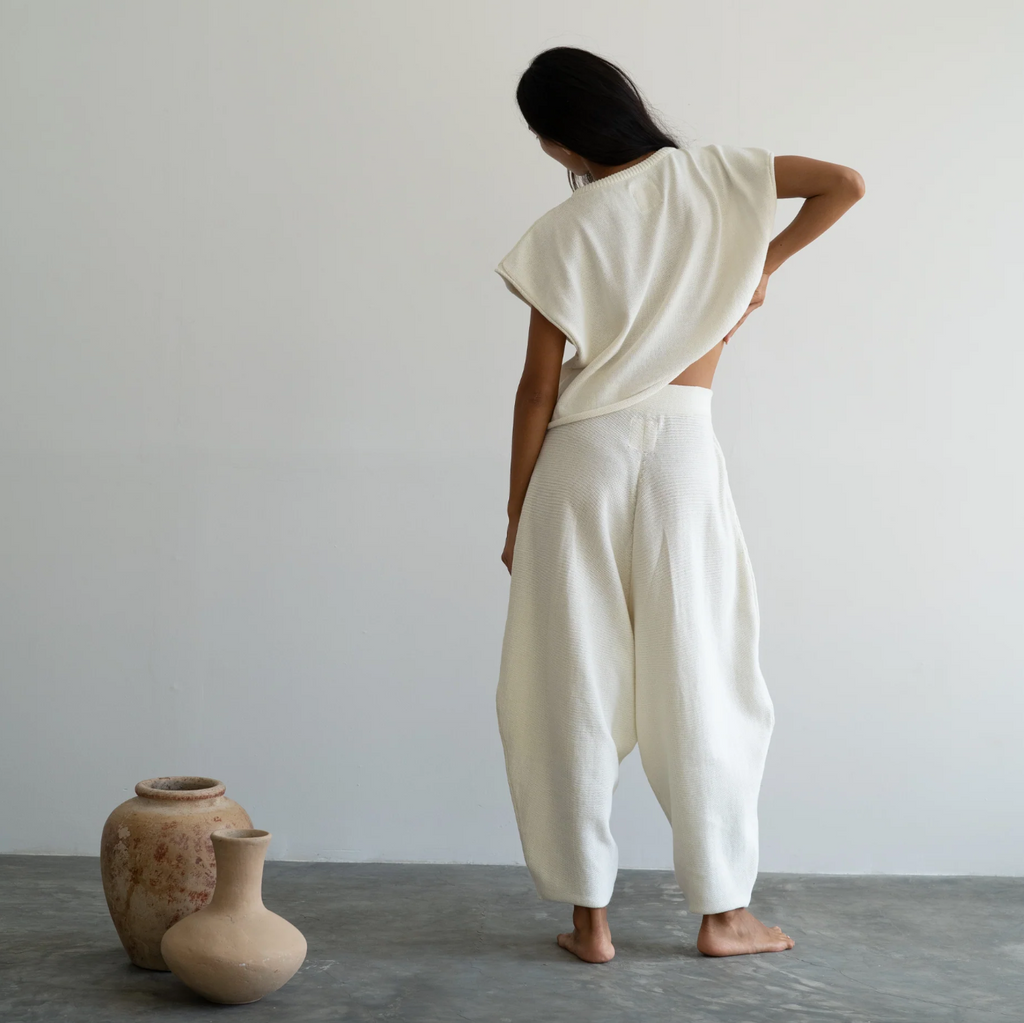 Elke Knit Volume Pant, Cream