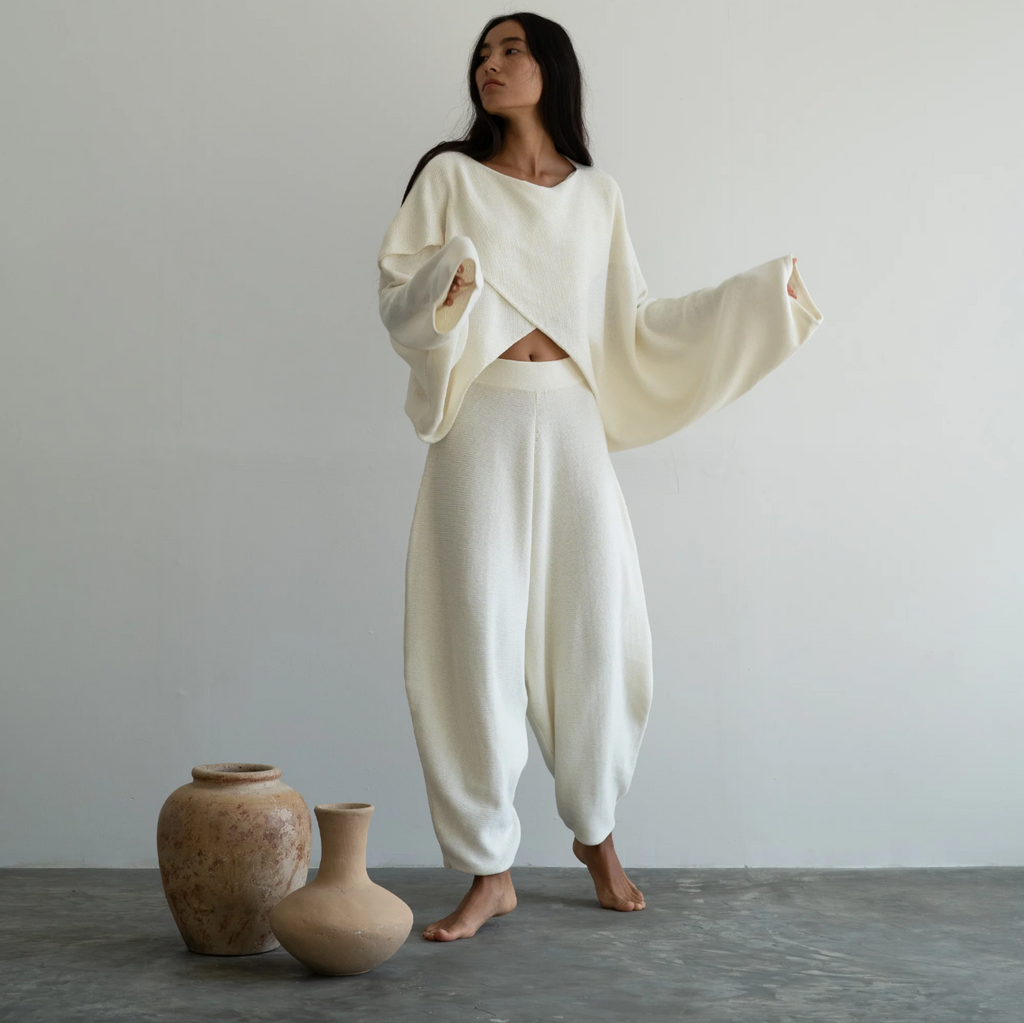 Elke Knit Volume Pant, Cream