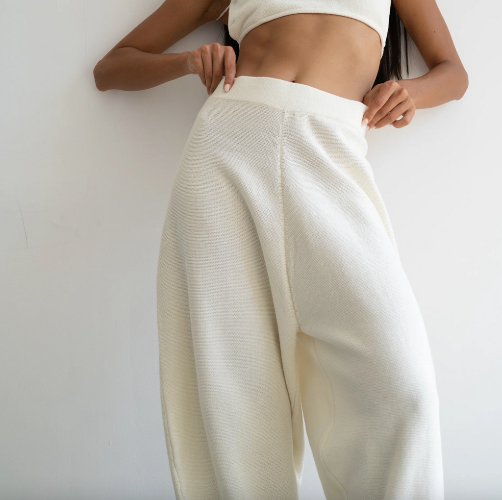 Elke Knit Volume Pant, Cream