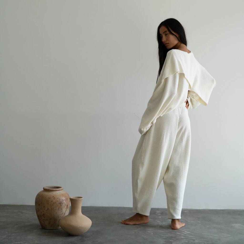 Elke Knit Volume Pant, Cream