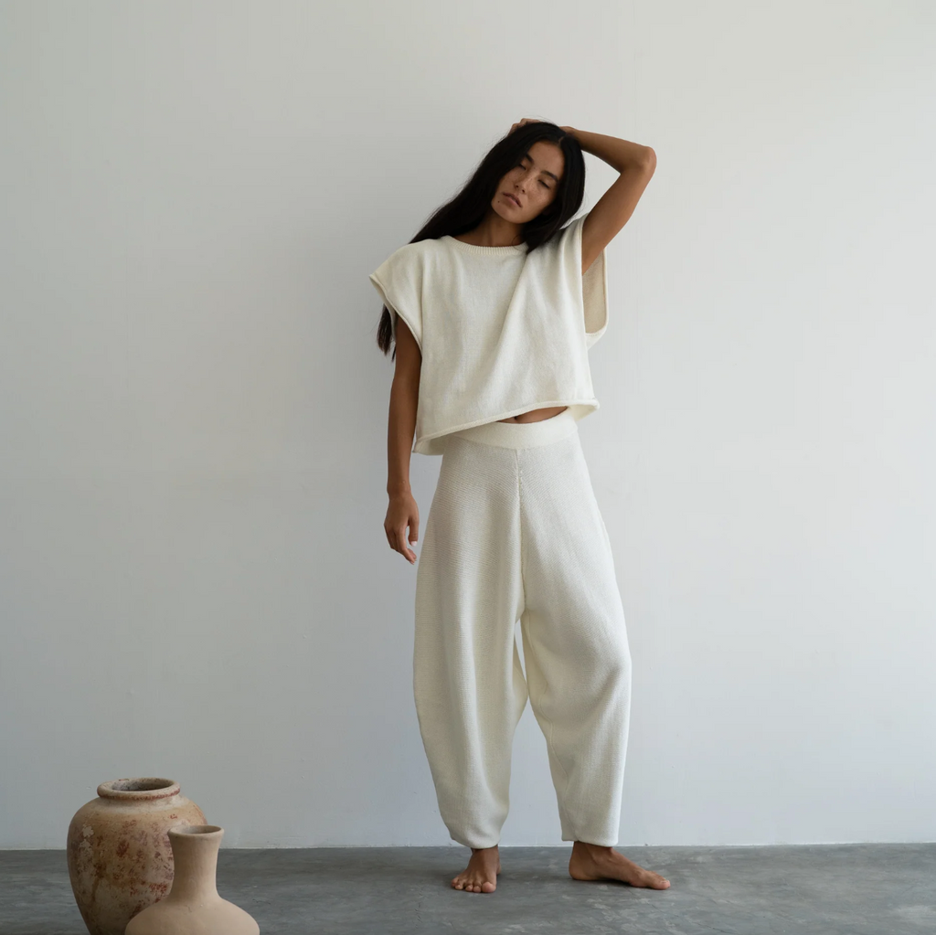Elke Knit Volume Pant, Cream