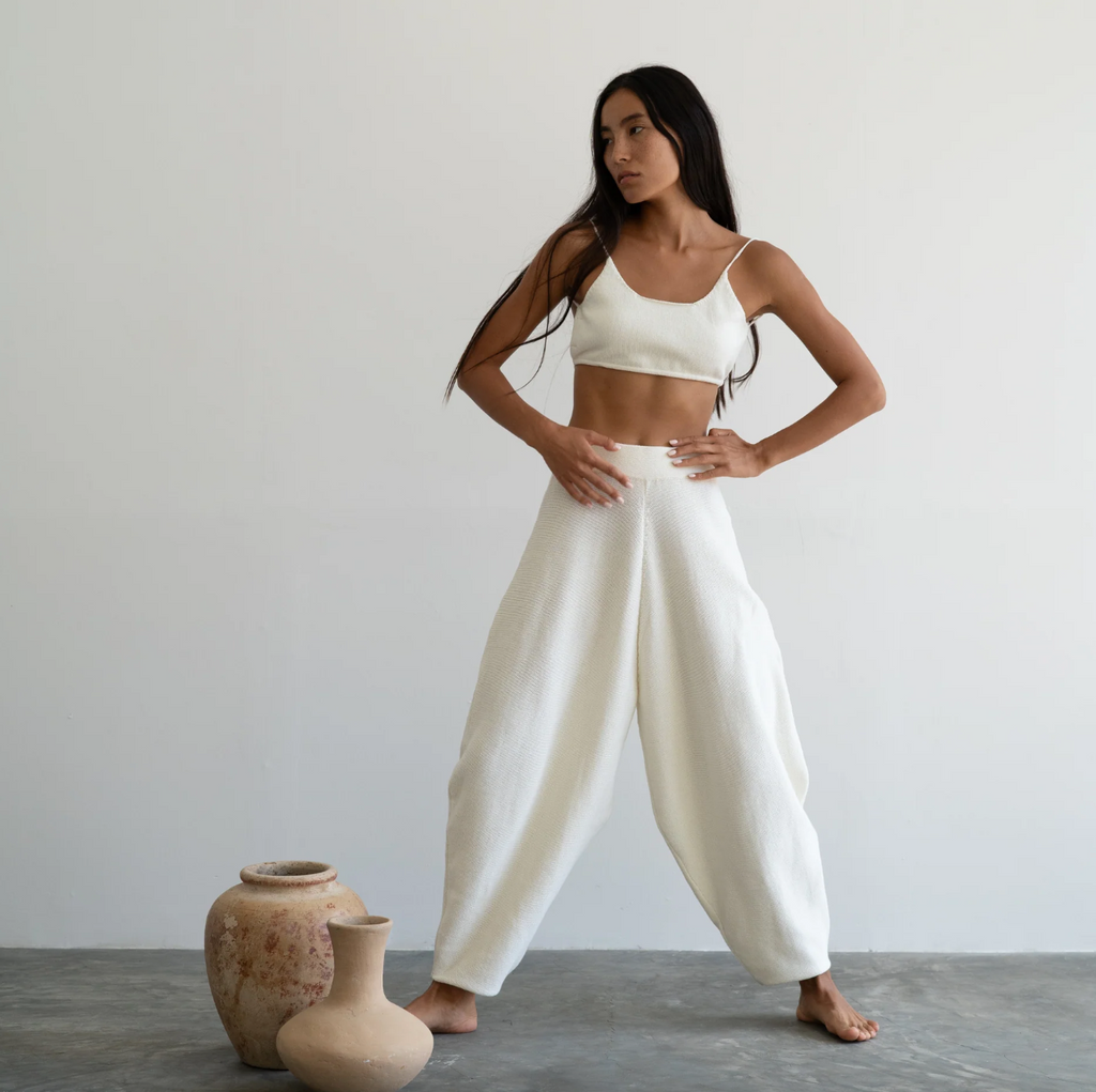 Elke Knit Volume Pant, Cream