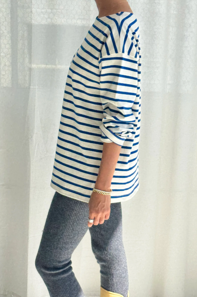 Marseille Top, Blue Stripe on Cream