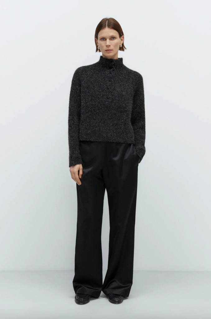 Baby Alpaca Polo Sweater, Anthracite
