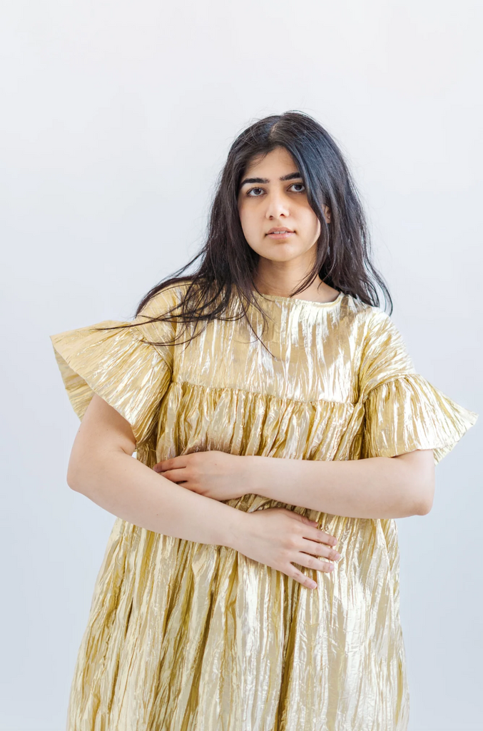 Mushroom Dress, Gold Metallic