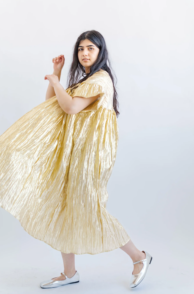 Mushroom Dress, Gold Metallic