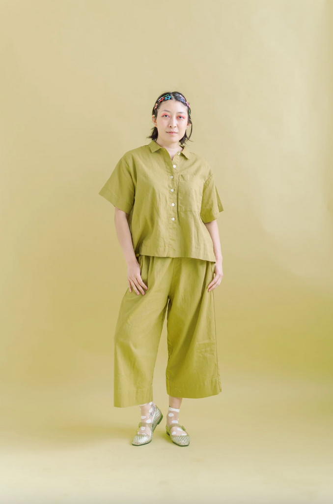 Mid Easy Pant, Chartreuse Linen