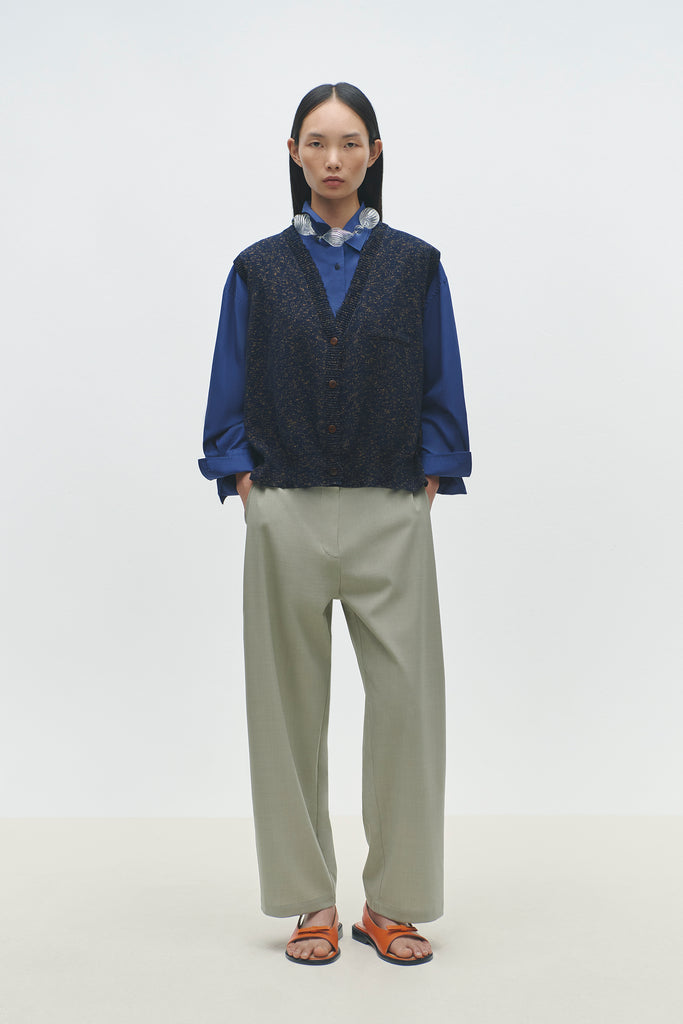 Flecked Cotton Waistcoat, Navy