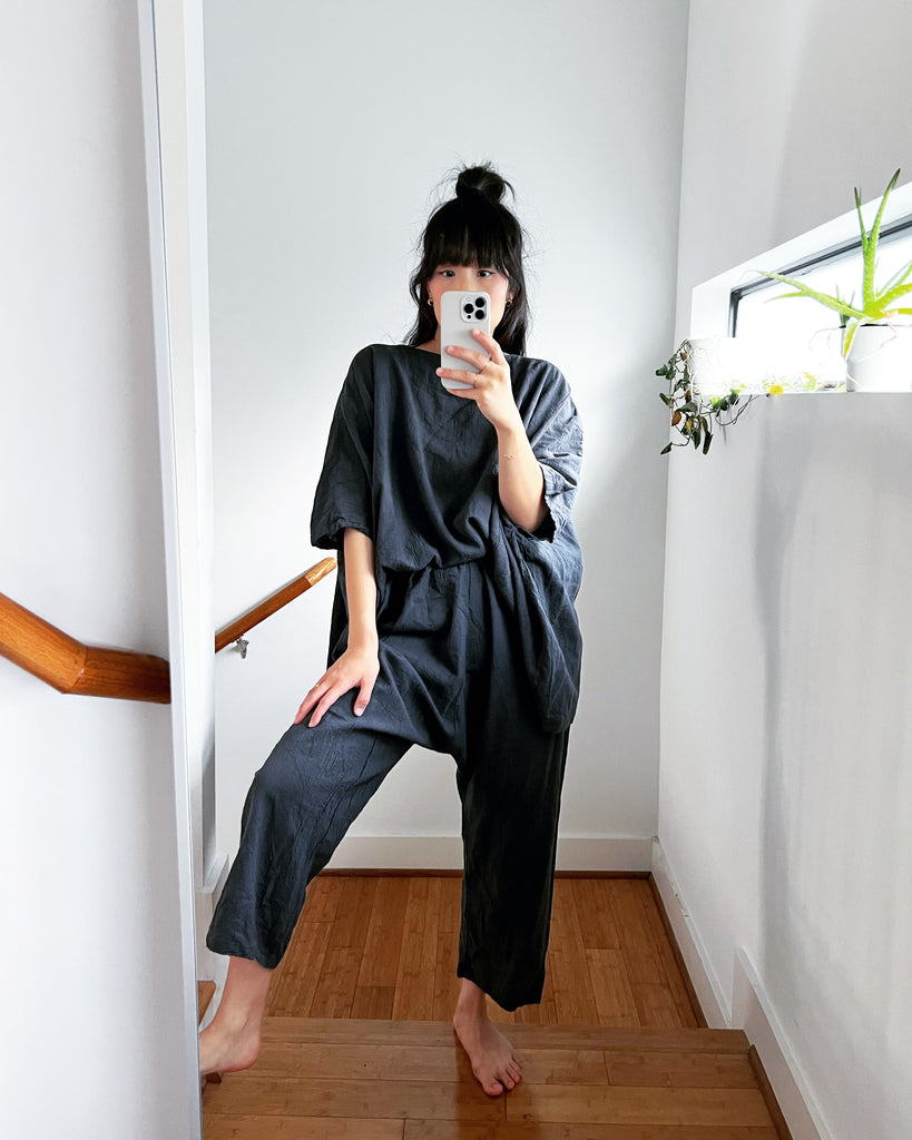 Charcoal Coarse Cotton Cube Top